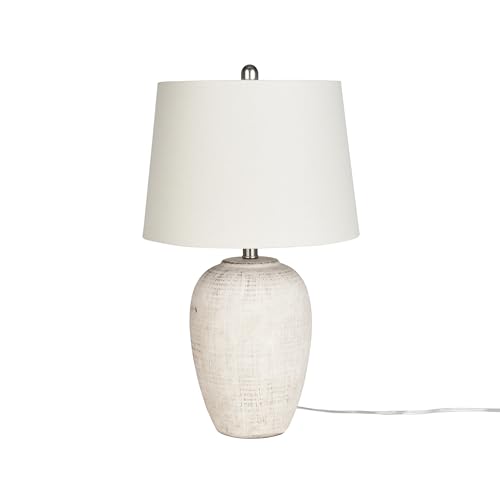 23-inch rustic ceramic jar table lamp with ivory shade, cream beige
