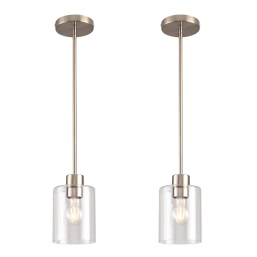 Set of 2 brushed nickel mini pendant lights for kitchen island decor