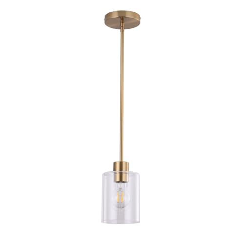 Brass pendant light, adjustable rod, farmhouse kitchen decor