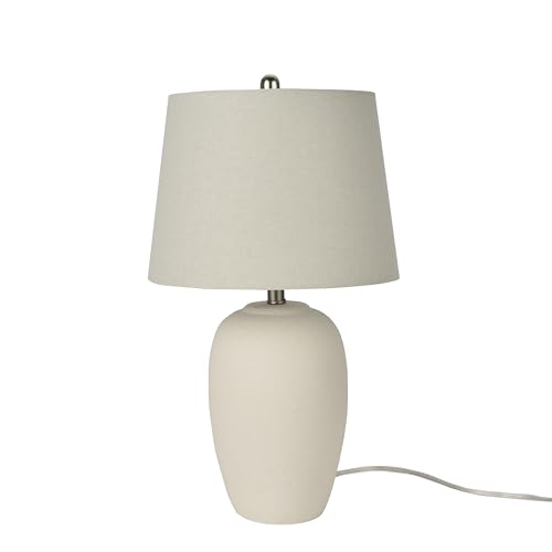 Ceramic jar table lamp with off-white shade for bedroom