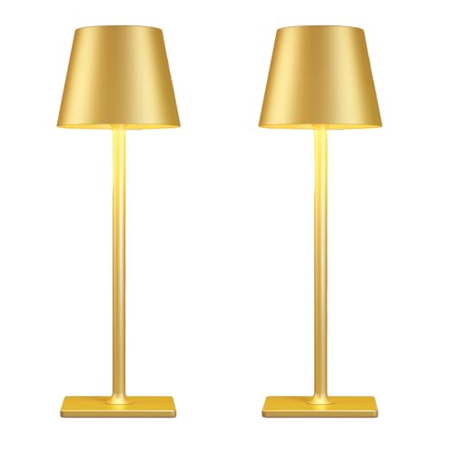 Cordless rechargeable table lamp 2-pack, waterproof, gold