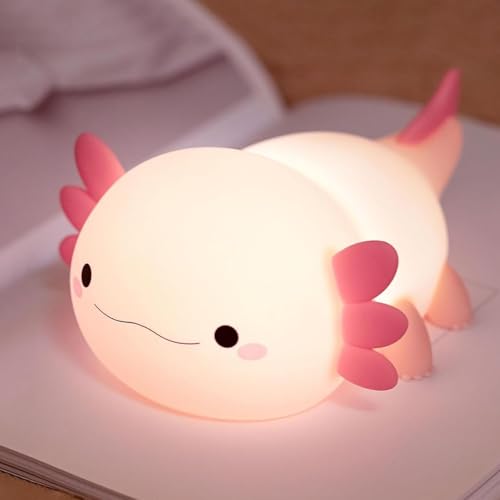 Dimmable silicone axolotl night light, rechargeable touch lamp
