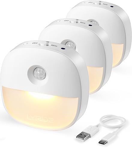 Stick-on motion sensor night light 3-pack, rechargeable LED closet