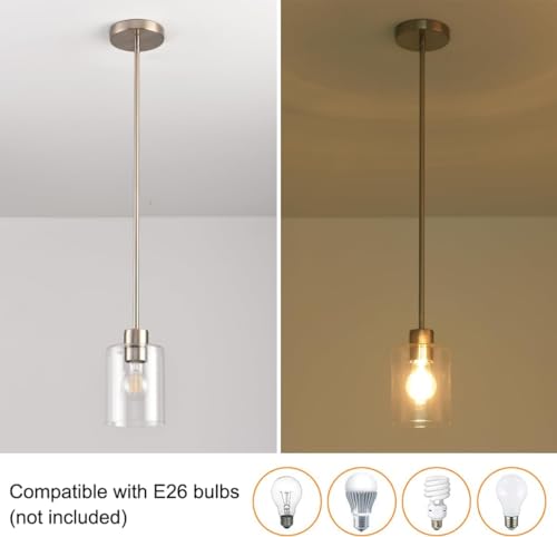 Brushed nickel pendant lights, set of 3, kitchen decor fixture