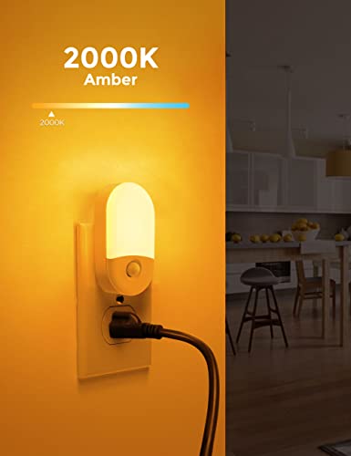 Amber LED plug-in night light with motion sensor, low-blue, 2-pack