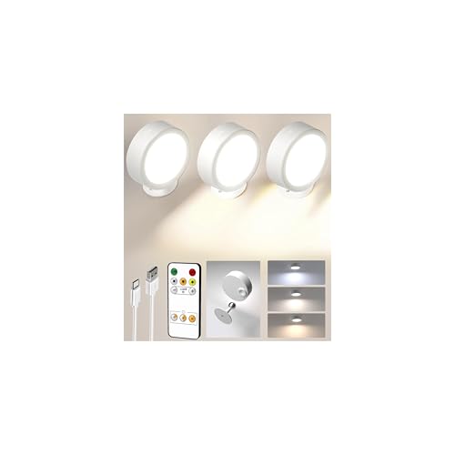 Rechargeable LED wall sconces, set of 3, cordless home decor
