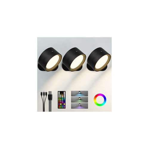 Rechargeable RGB wall sconces, set of 3, dimmable home decor lighting