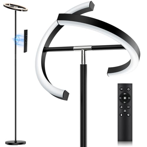 Rotatable modern LED floor lamp, dimmable with remote control