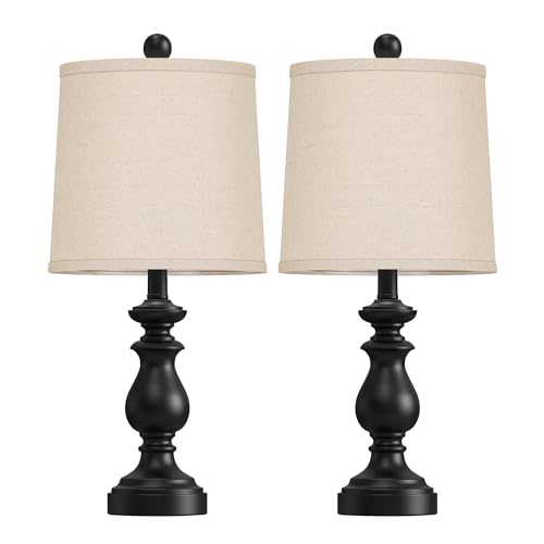 Farmhouse table lamp set of 2 for bedroom nightstands, 22-inch black