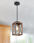 Wood Grain Farmhouse Pendant Light, Adjustable for Kitchen Decor
