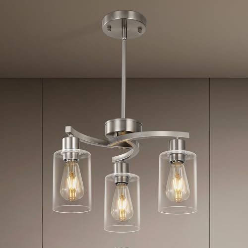 Brushed Nickel 3-Light Pendant with Glass Shade for Kitchen Decor
