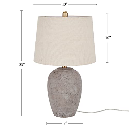 23-inch rustic farmhouse ceramic table lamp with beige linen shade