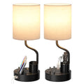 Bedside table lamp set with AC outlet and USB charging ports