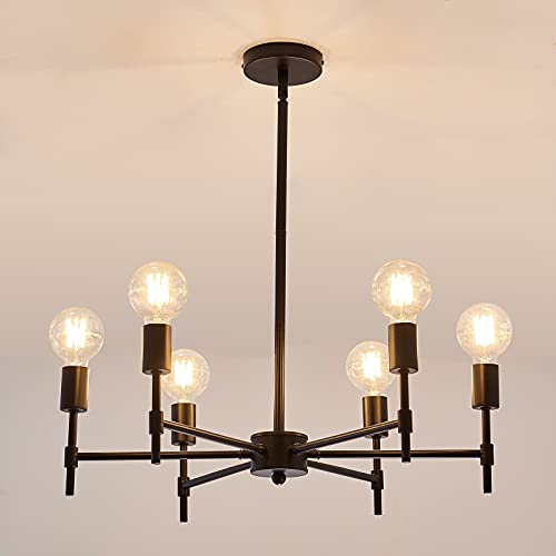 Black 6-Light Sputnik Semi Flush Mount Chandelier for Farmhouse Decor