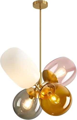 Stained Glass Globe Pendant Chandelier in Gold for Kids Room Decor