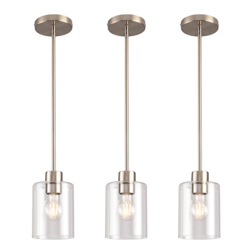 Brushed nickel pendant lights, set of 3, kitchen decor fixture
