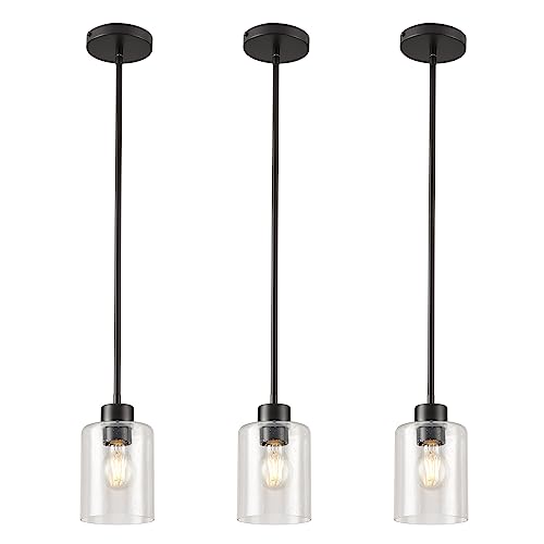 3-pack black seeded glass pendant lights for kitchen island decor