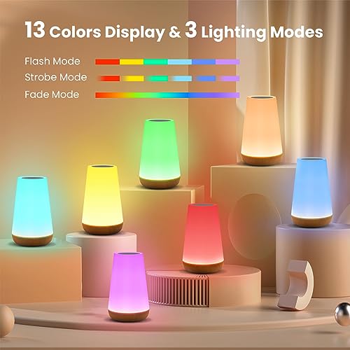 Dimmable touch table lamp with 13 RGB colors and 5 brightness levels