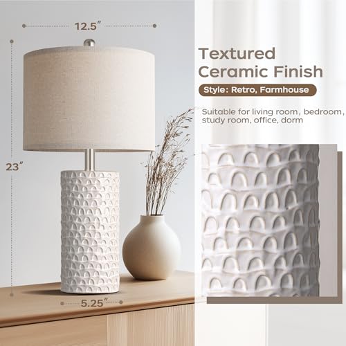 23-inch ceramic farmhouse table lamp set of 2 for bedroom and living room decor