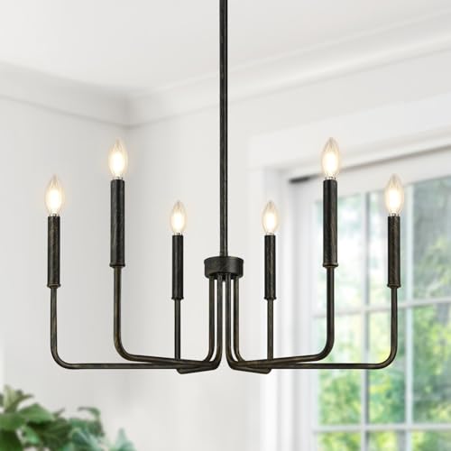 Rustic black 6-light antique farmhouse chandelier for dining decor