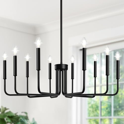 Black 10-light farmhouse chandelier for dining room decor