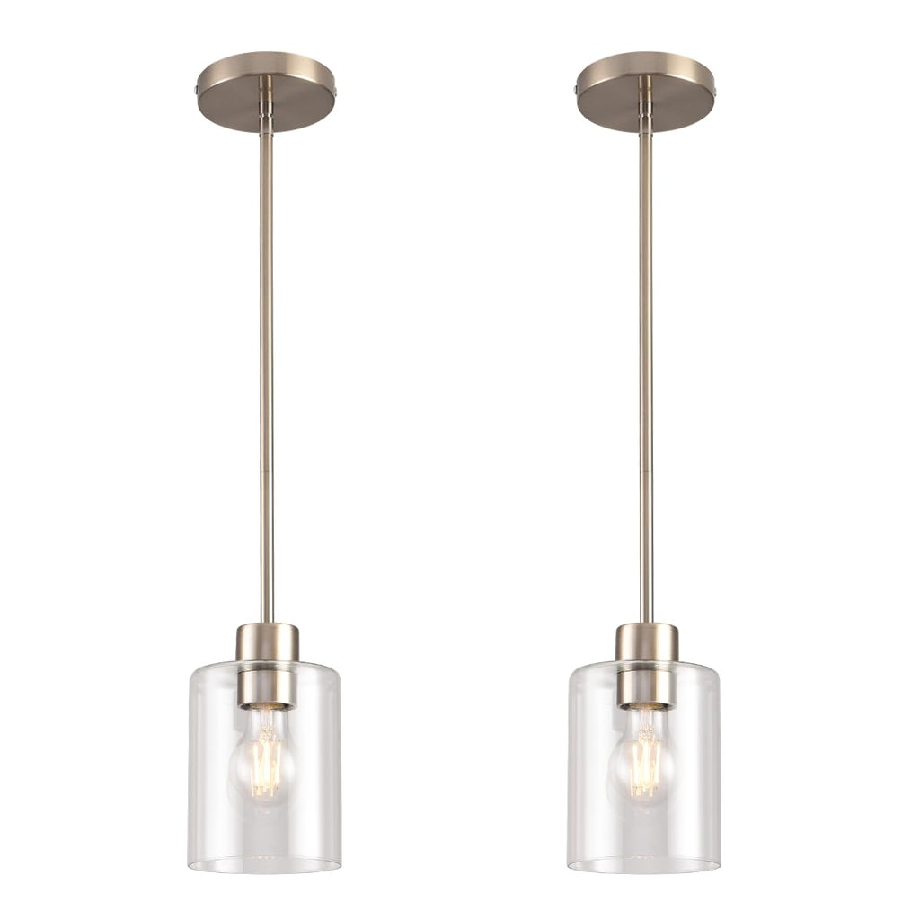 Set of 2 brushed nickel mini pendant lights for kitchen island decor