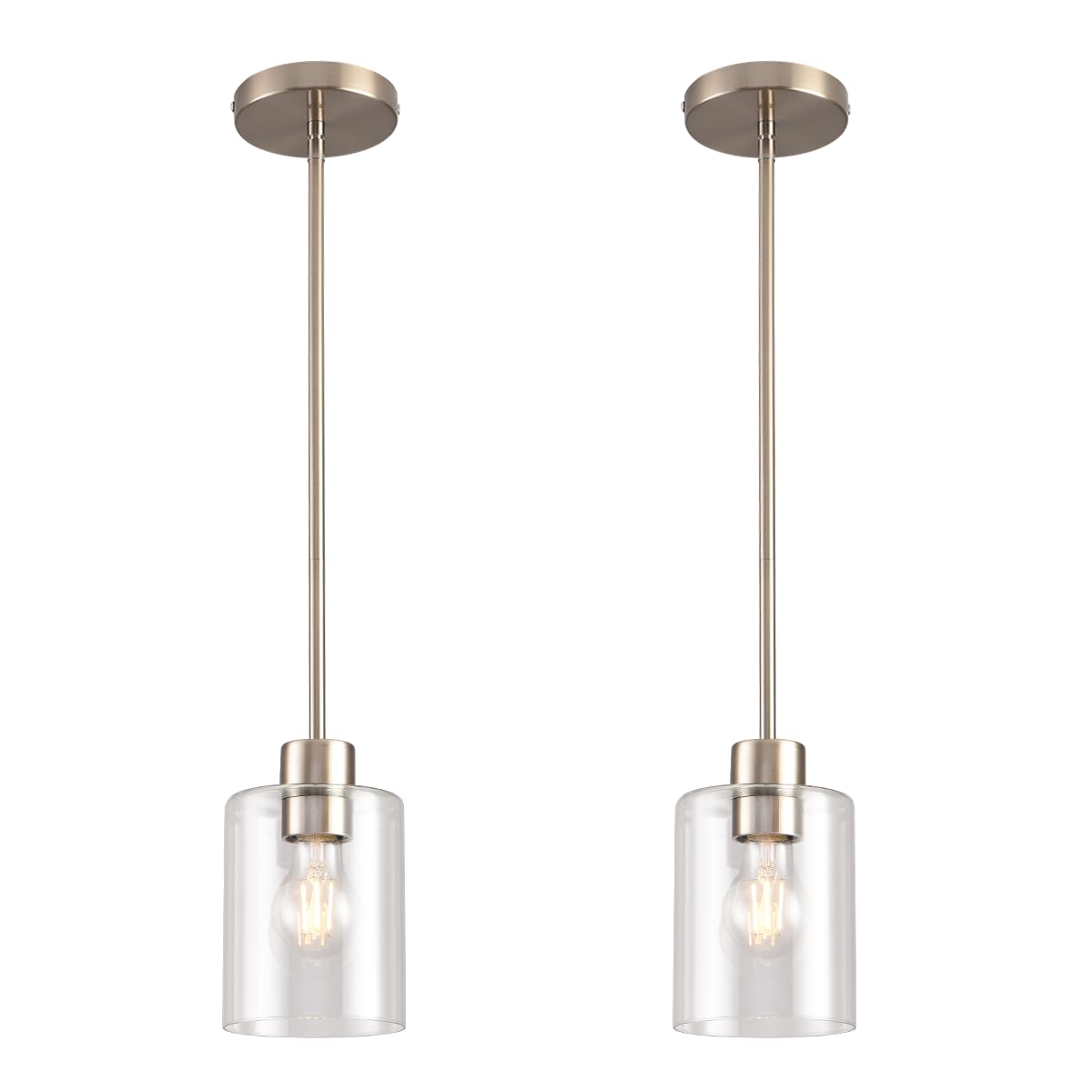 Set of 2 brushed nickel mini pendant lights for kitchen island decor