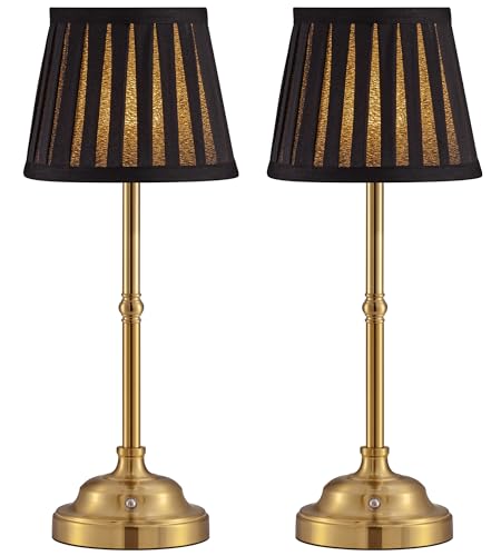 Cordless fabric-shade table lamp set of 2, rechargeable