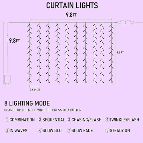 Purple curtain string light, 300 LED, 8 modes, waterproof
