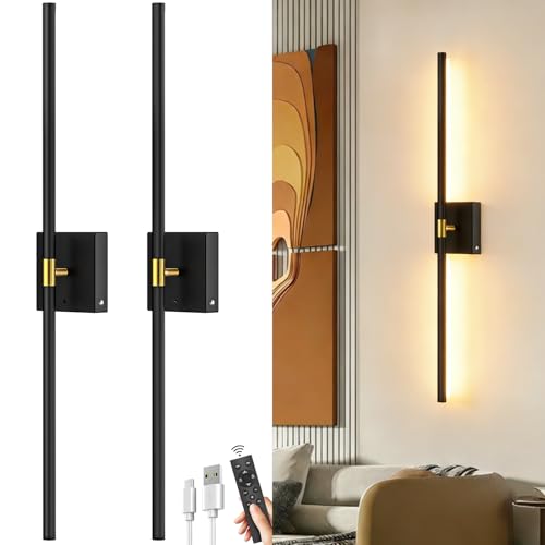 Set of 2 rechargeable wireless wall sconces with 360-degree rotation for decor