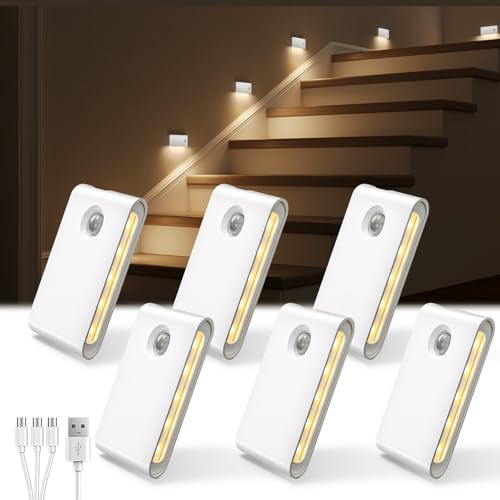 6-pack rechargeable motion sensor night lights for stairs and hallways