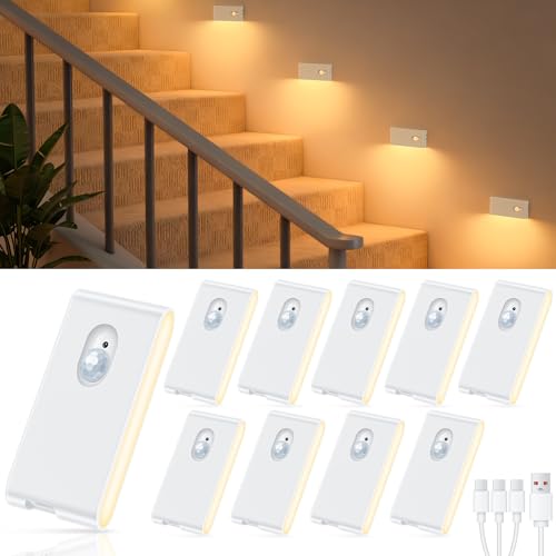 Motion sensor night light 10-pack, rechargeable stick-on