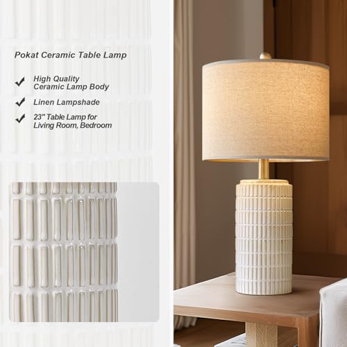 23-inch ceramic bedside table lamp for bedroom nightstands, white