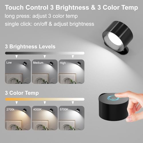 Set of 2 rechargeable LED wall sconces with 360-degree rotation for home decor