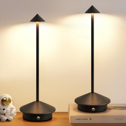 Cordless rechargeable table lamps, set of 2, with LED dimming