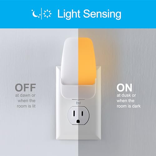 Amber plug-in LED night light 4-pack with dusk to dawn sensor