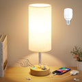 Wood Touch Bedside Lamp with USB Charging Station, 3-Way Dimmable, 14-Inch