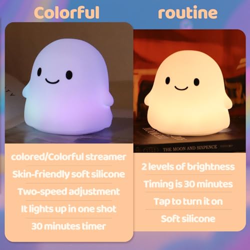 Squishy ghost night light for kids with timer, rechargeable
