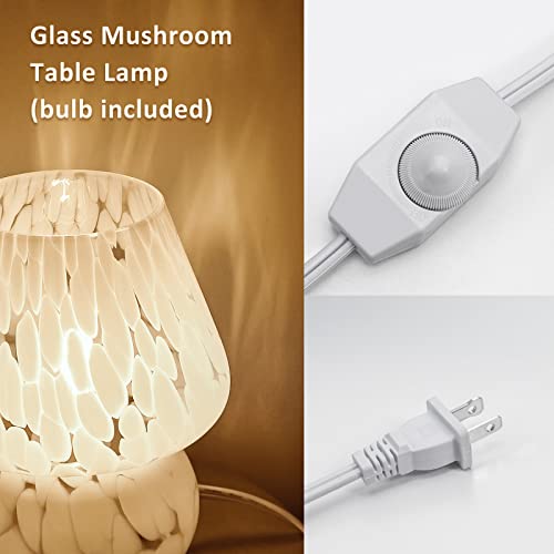 Translucent glass mushroom table lamp, dimmable bedside lamp