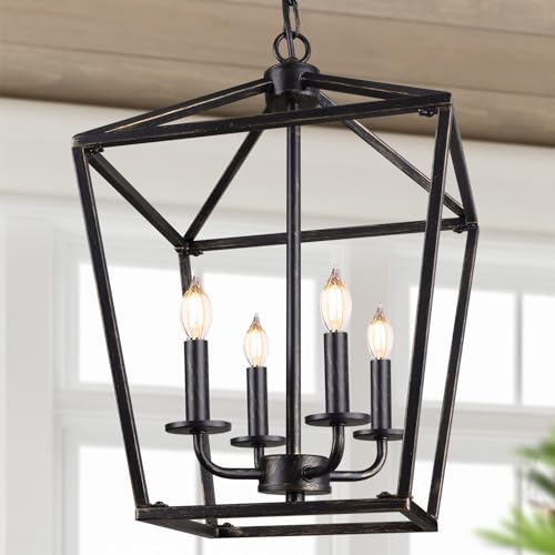 Black and Gold 4-Light Farmhouse Cage Chandelier for Kitchen Decor