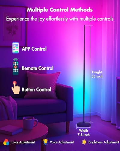 Smart RGB corner floor lamp with 16 million colors, music sync and scene modes