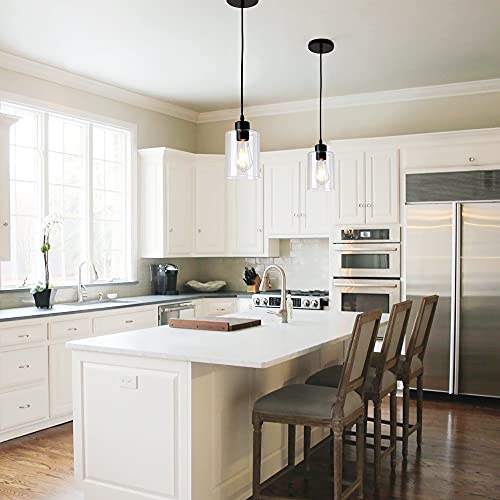 Clear glass cylinder pendant light 2-pack for kitchen island decor