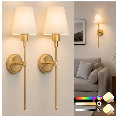 Rechargeable wireless wall sconces, set of 2, 15-color home decor lighting
