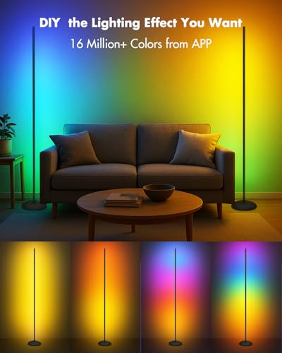 Smart RGB corner floor lamp with 16 million colors, music sync and scene modes