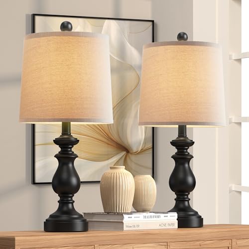 Farmhouse table lamp set of 2 for bedroom nightstands, 22-inch black