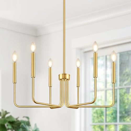 Brass gold 6-light farmhouse chandelier for dining room decor