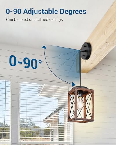 Wood Grain Farmhouse Pendant Light, Adjustable for Kitchen Decor
