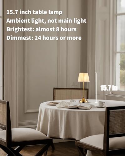 Cordless fabric shade table lamp, dimmable rechargeable, gold