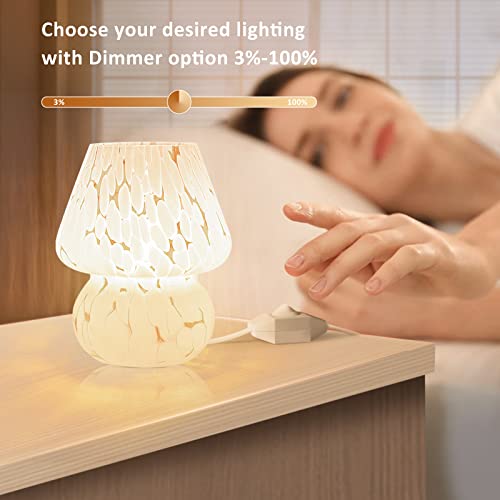 Translucent glass mushroom table lamp, dimmable bedside lamp
