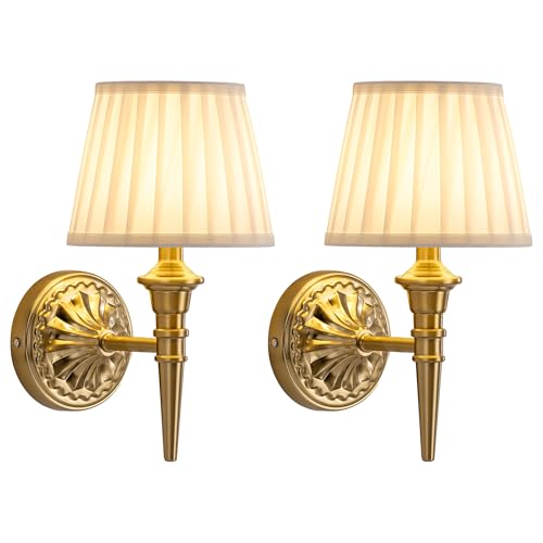 Set of 2 cordless fabric-shade wall sconces, rechargeable for decor